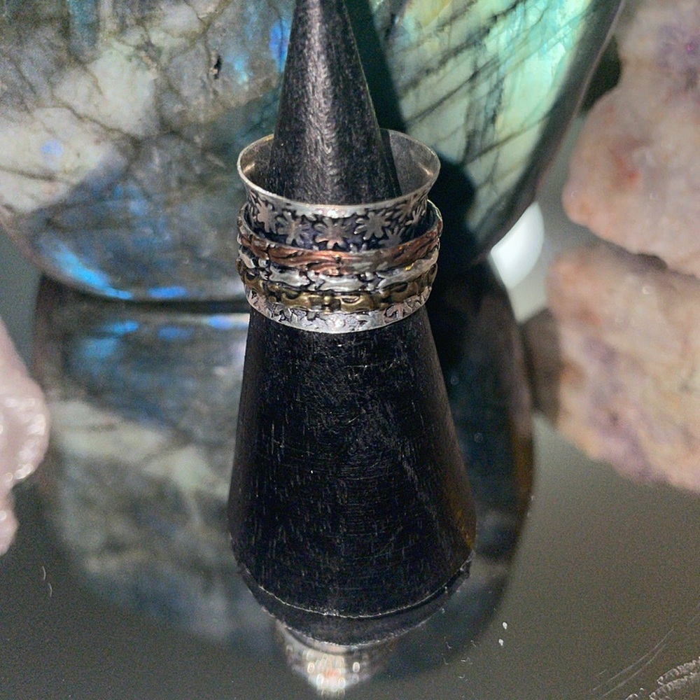 Silver Floral Patterned Ring Set. Sterling. Size 8 - image 2